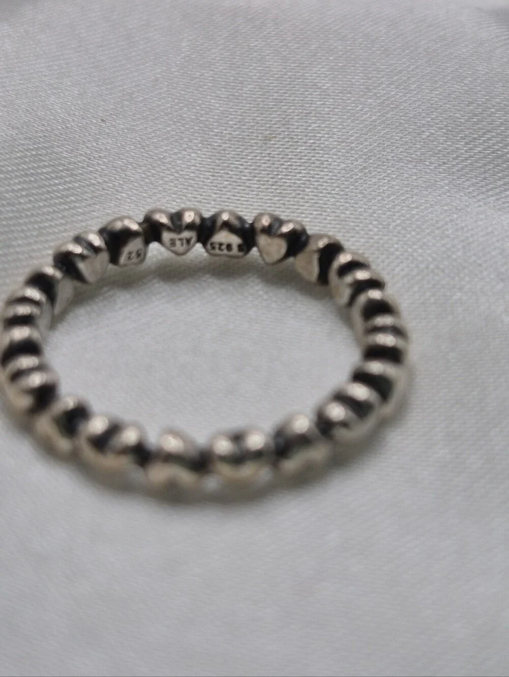 Genuine PANDORA RETIRED Chain Of Hearts ALE Sterling Silver Ring - SIZE 6